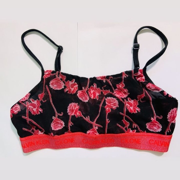 🌹Calvin Klein Small Roses Black Pink Fuchsia Sexy Bralette 🌹 - Picture 5 of 8